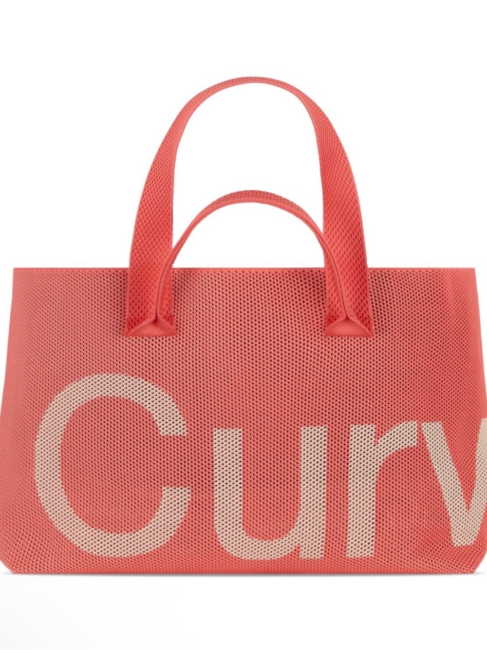 Coral Mesh Tote with White Lettering Accent